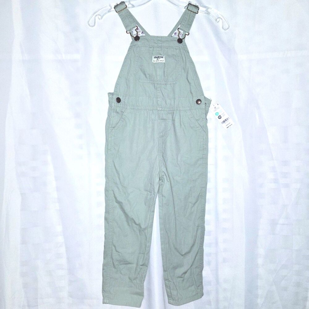 OSHKOSH B'GOSH Overalls Canvas Adjustable Straps Pockets Green Kid 5t Unisex $42